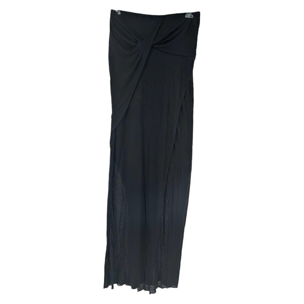 Helmut Lang Dress Black Maxi Strapless High Slit Draped Micro Modal Size L Sexy